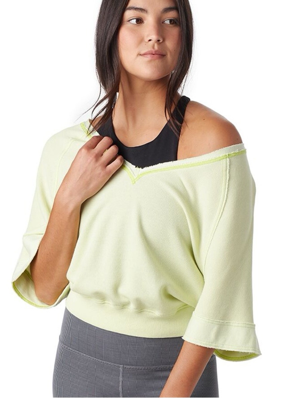 Free People Movement Main Squeeze Light Green Off Shoulder Pullover Top Small